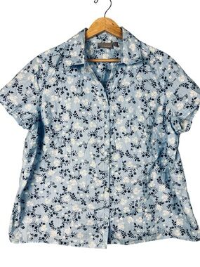 Light Blue Floral Button-Up Cotton Shirt